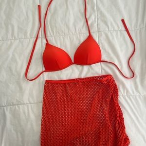 SHEIN orange bathing suit bikini top and cover up